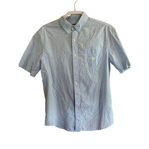 Chaps Mens Blue Gingham Short-Sleeve Button-Down Shirt M Easy Care Cotton/Poly B